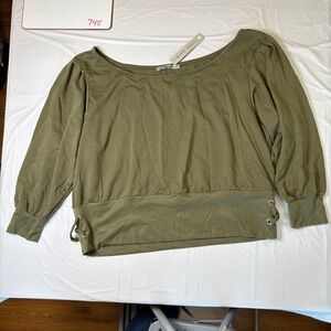 Absolutely Famous Womens 3X Olive Green Lace Up Side Banded Hem Top NWT